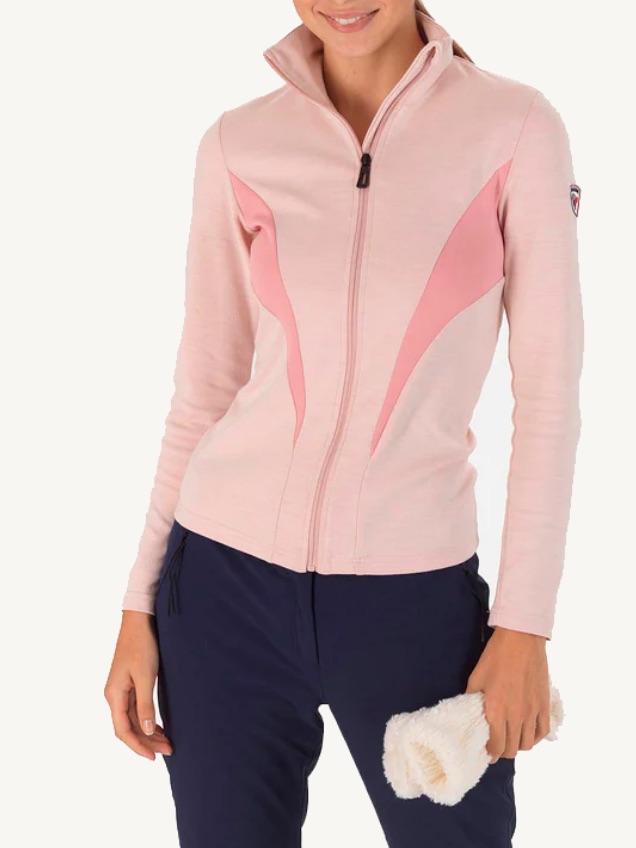 Rossignol Women’s React Merino Powder Pink Full Zip Jacket Midlayer Size Medium